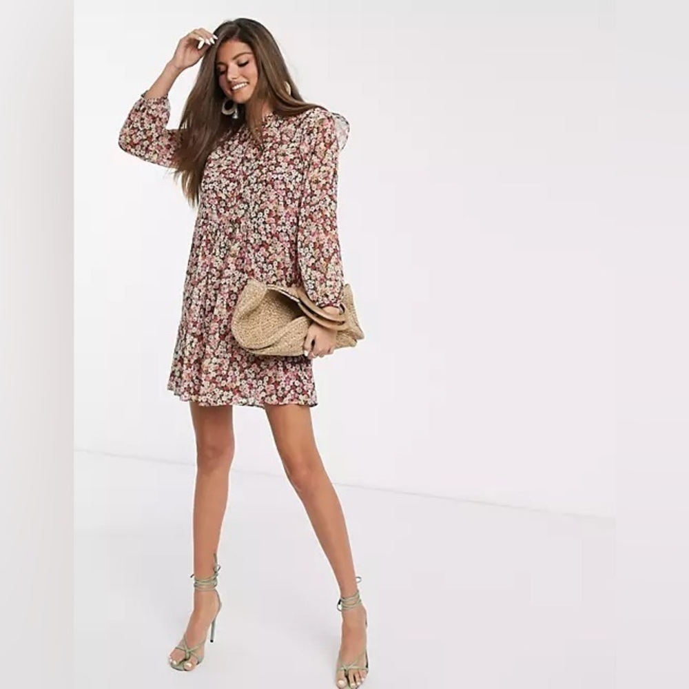 MNG Mango Women’s size 4 Floral Print Layered Smock Dress